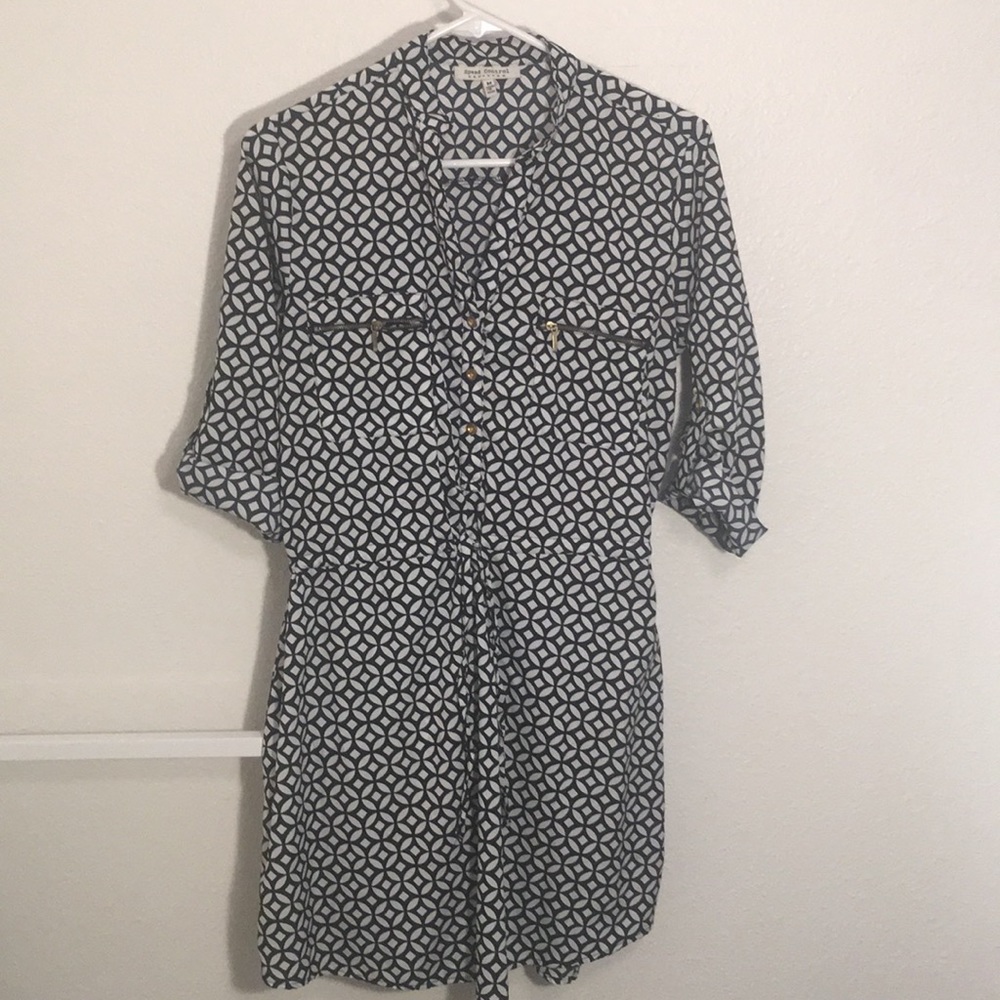 Navy Blue & White Printed Dress